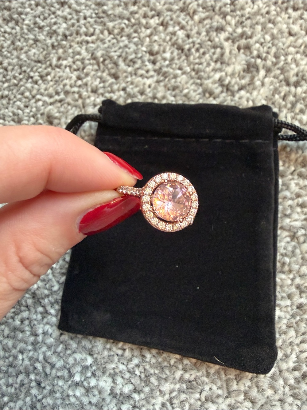 Rose Gold Halo Pink Stone Ring